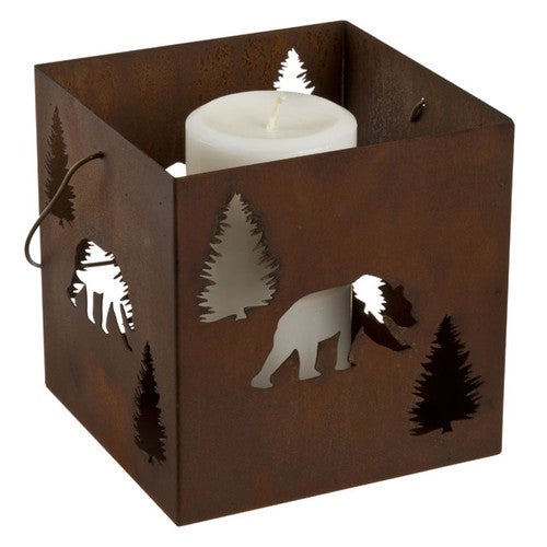 Rust Metal Bear Candle Lantern - Small