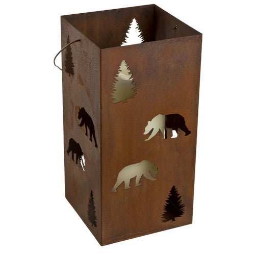 Rust Metal Bear Candle Lantern - Large