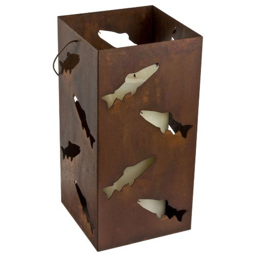 Rust Metal Fish Candle Lantern - Large