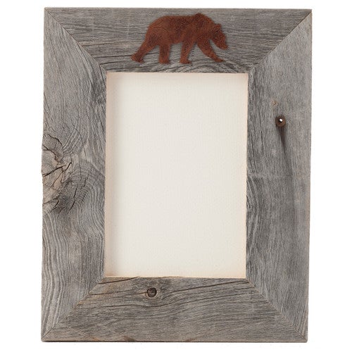 Aged Barnwood & Rust Bear 4 x 6 Frame