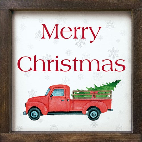 Red Truck Christmas Wood Sign