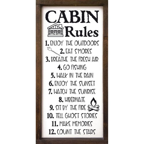 Twelve Cabin Rules Wood Sign