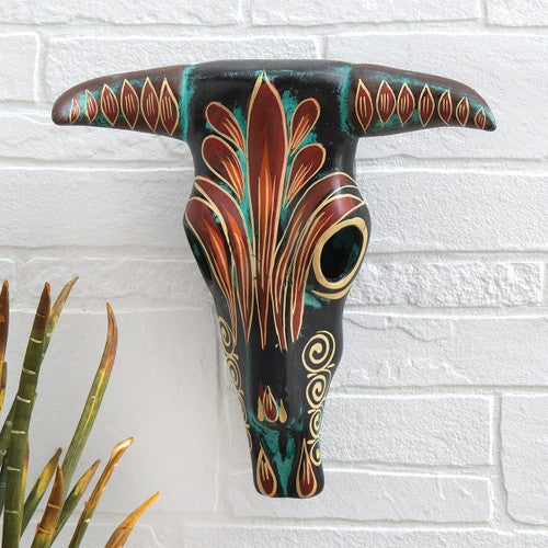 Painted Clay Skull Wall Hanging