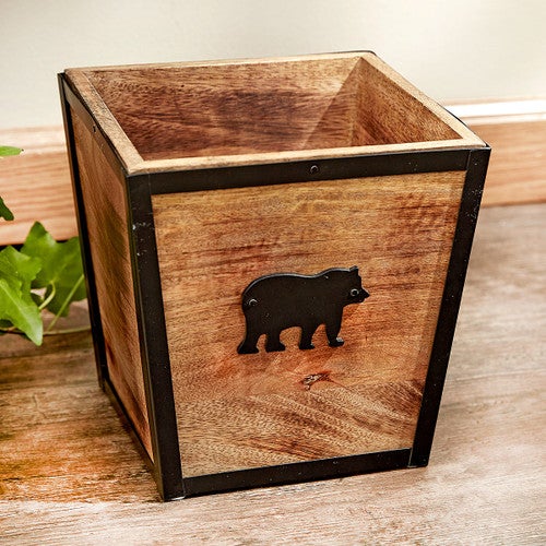 Black Bear Wood Waste Basket