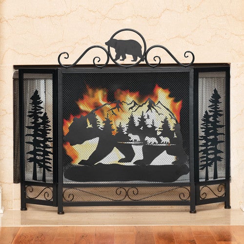 Rocky Mountain Bears Metal Fireplace Screen