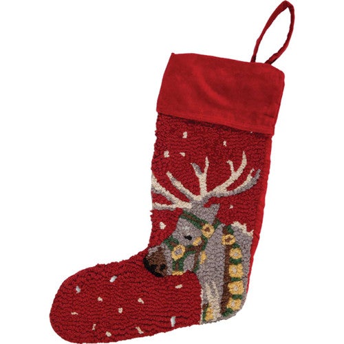Reindeer Hooked Wool Christmas Stocking - OUT OF STOCK UNTIL 08/05/2025