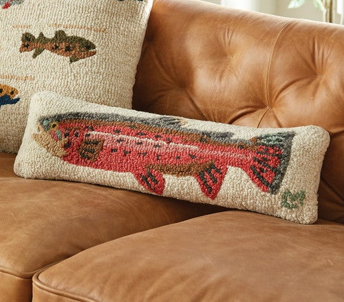 Colorful Trout Hooked Wool Pillow