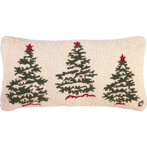 Christmas Tree Trio Hooked Wool Pillow