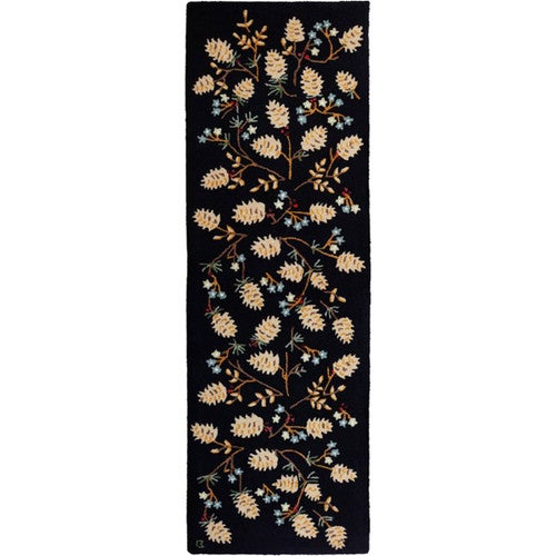 Pinecones on Black Hooked Wool Rug