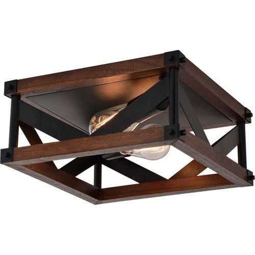Lubbock Open Wood Cage Flush Mount Ceiling Light