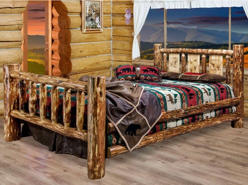 Cascade Bed with Laser Engraved Bear Design - Full