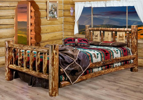Cascade Bed with Laser Engraved Elk Design - Queen