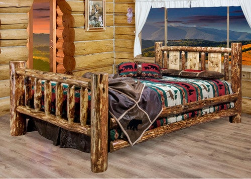 Cascade Bed with Laser Engraved Bear Design - Cal. King