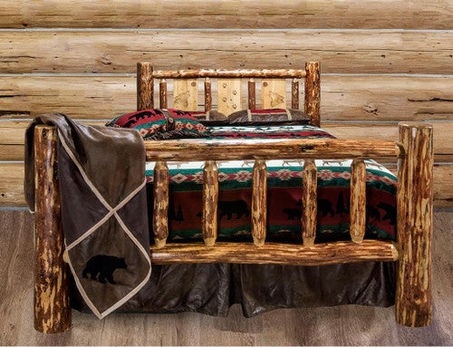 Cascade Bed with Laser Engraved Wolf Design - Queen