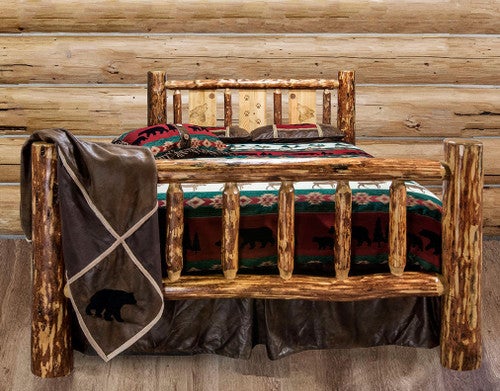 Cascade Bed with Laser Engraved Wolf Design - King