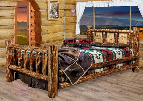 Cascade Bed with Laser Engraved Moose Design - Queen
