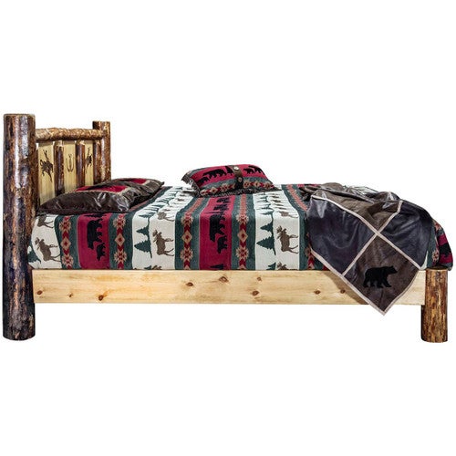 Cascade Platform Bed with Laser Engraved Bronc Design - Queen