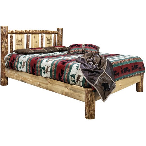 Cascade Platform Bed with Laser Engraved Elk Design - Full