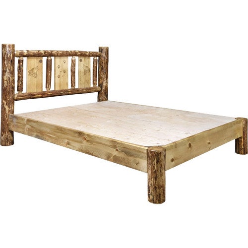 Cascade Platform Bed with Laser Engraved Wolf Design - Full