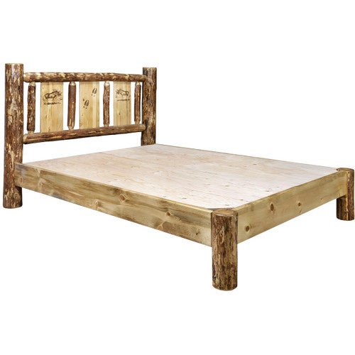 Cascade Platform Bed with Laser Engraved Moose Design - Twin