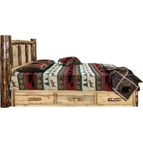 Cascade Platform Storage Bed with Laser Engraved Wolf Design - Full