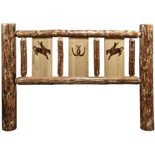 Cascade Headboard with Laser Engraved Bronc Design - Twin
