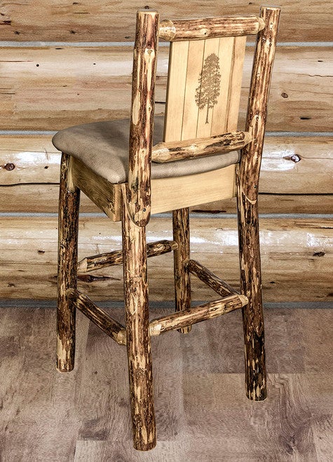 Cascade Barstool with Buckskin Upholstery and Back - Pine Tree