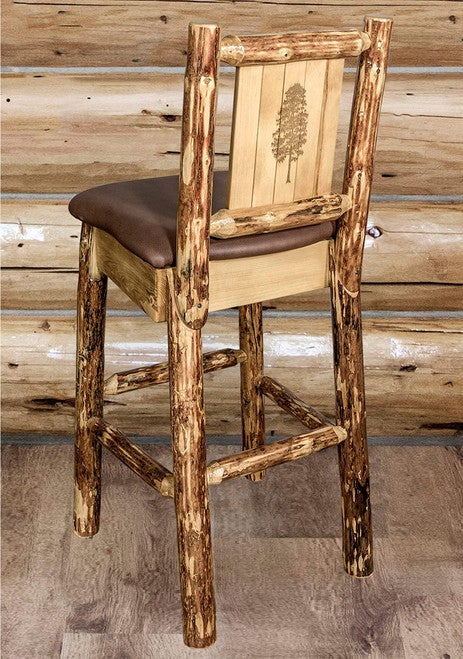 Cascade Barstool with Saddle Upholstery and Back - Pine Tree