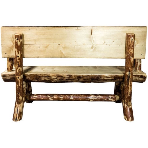 Cascade Half Log Bench with Back & Arms & Stain Finish - 5 Foot