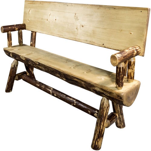 Cascade Half Log Bench with Back & Arms - 4 Foot