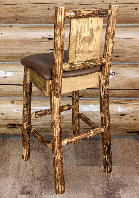 Cascade Counter Stool with Back, Saddle Upholstery - Elk