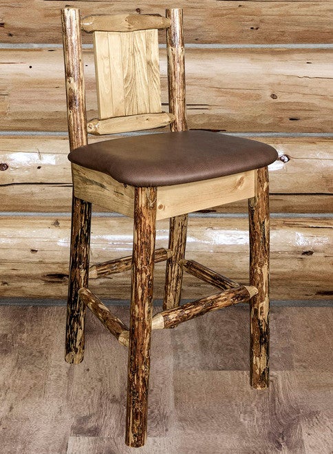 Cascade Counter Stool with Back, Saddle Upholstery - Elk