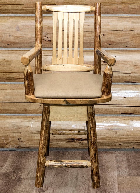 Cascade Captain's Upholstered Swivel Counter Stool with Back - Buckskin
