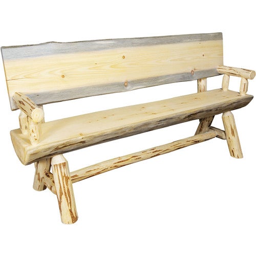 Asheville Outdoor Half Log Bench with Back - 5 Foot