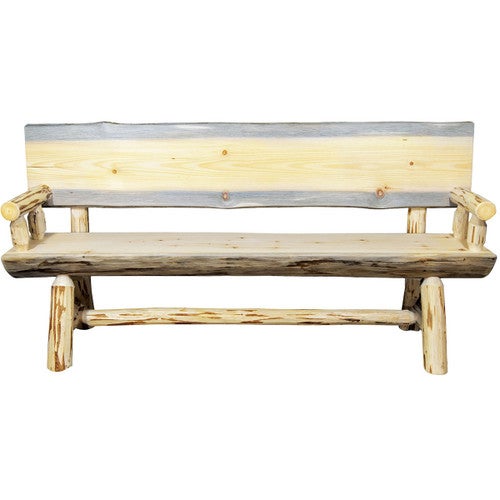 Asheville Outdoor Half Log Bench with Back - 6 Foot