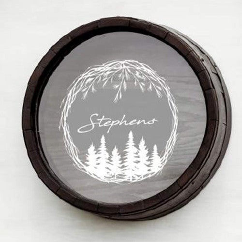 Wine Barrel Personalized Cork Holder - Woodland Wreath