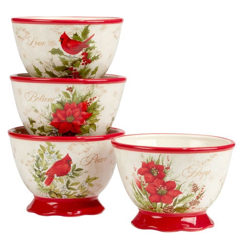 Christmas Cardinal Ice Cream Bowls - Set of 4