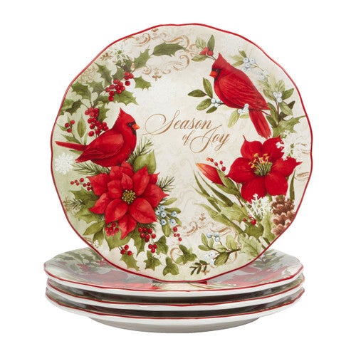 Christmas Cardinal Dinner Plates - Set of 4