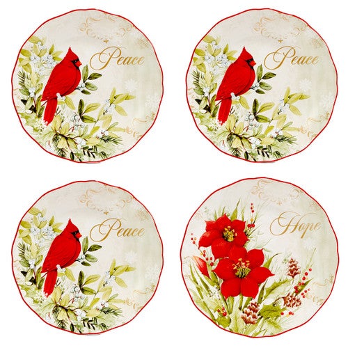 Christmas Cardinal Dessert Plates - Set of 4