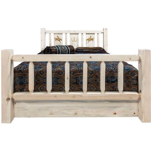 Denver Bed with Storage & Engraved Broncos - Queen - Lacquered