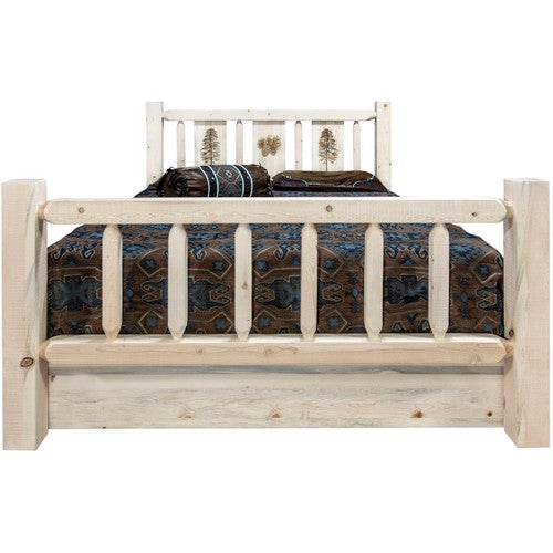 Denver Bed with Storage & Engraved Pines - Twin - Lacquered