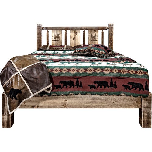Denver Platform Bed with Engraved Elk - King