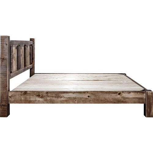 Denver Platform Bed with Engraved Wolves - Queen