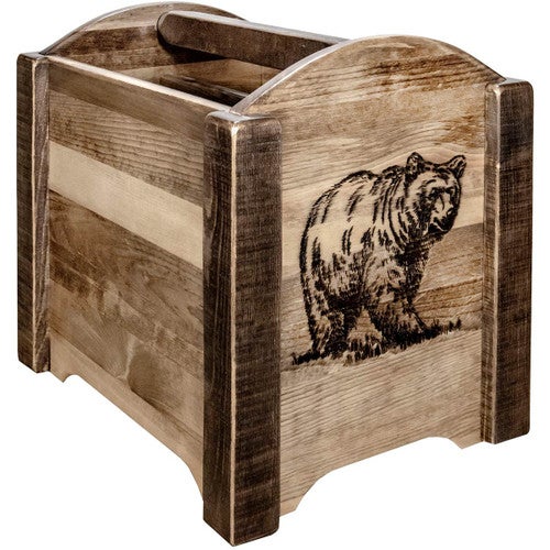 Denver Magazine Rack with Engraved Bear - Stained & Lacquered