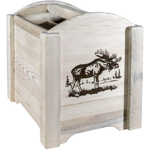 Denver Magazine Rack with Engraved Moose - Lacquered