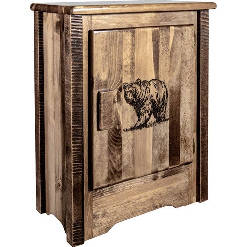 Denver Cabinet with Engraved Bear - Right Hinged - Stained & Lacquered