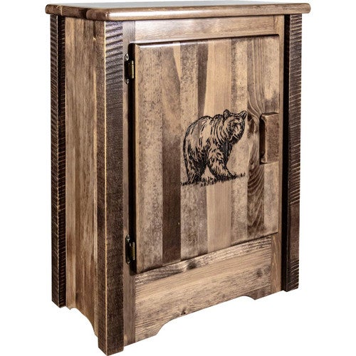 Denver Cabinet with Engraved Bear - Left Hinged - Stained & Lacquered