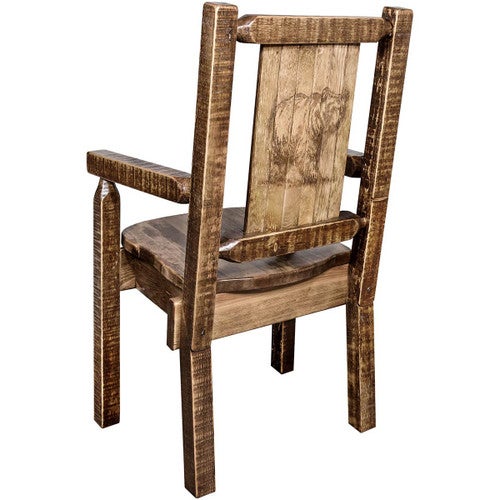 Denver Captain's Chair with Engraved Bear - Stained & Lacquered