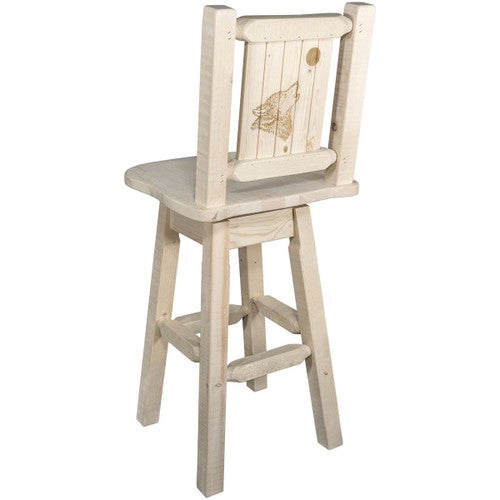 Denver Counter Height Swivel Barstool with Engraved Wolf Back - Lacquered