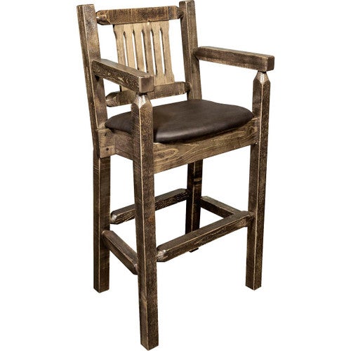 Denver Counter Height Captain's Barstool with Saddle Seat - Stained & Lacquered
